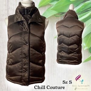 Chill Couture - Sz S - satin shine smooth puffer high neck vest - inside pockets
